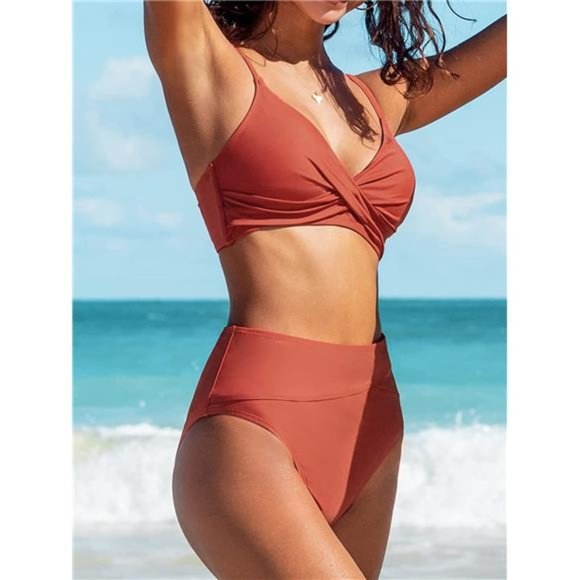 Women's Bikini Sets Two Piece Swimsuit High Waisted V Neck Spaghetti Straps - Picture 4 of 6